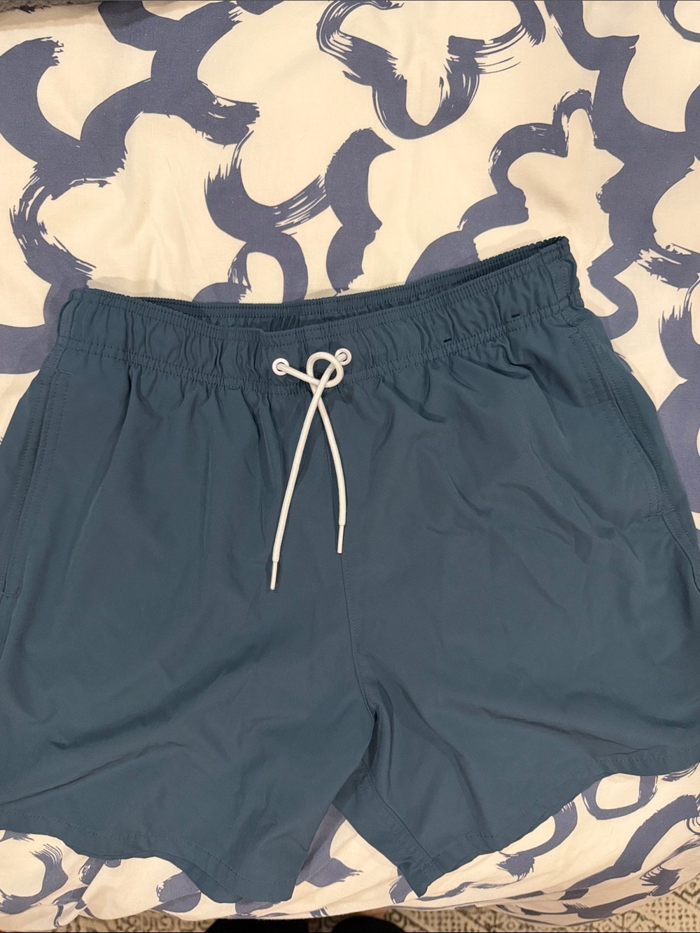 Hollister Men's Blue Swim Trunks with White Drawstring